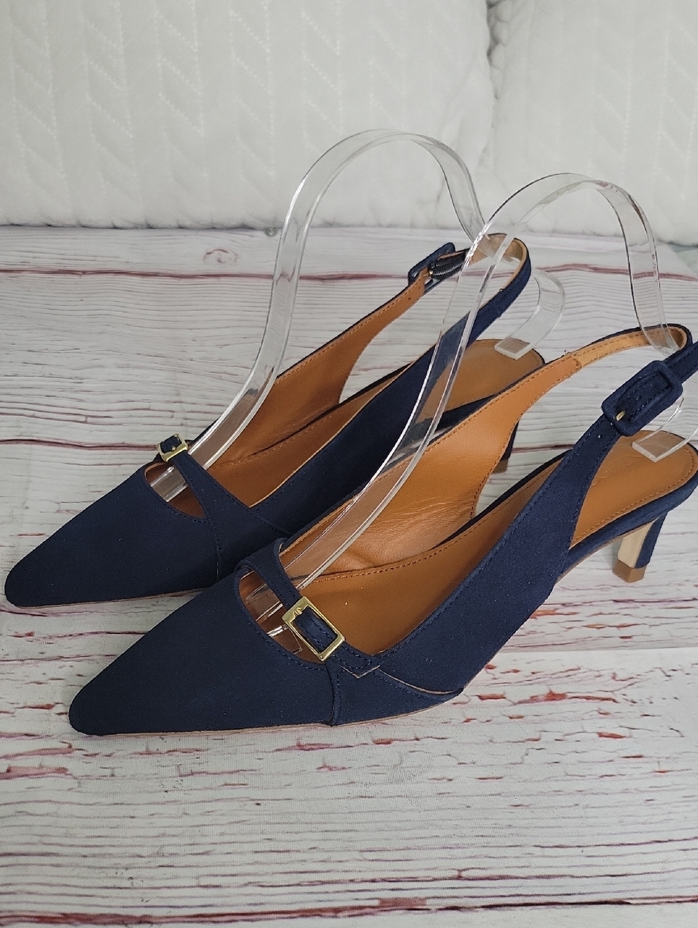 J. McLaughlin Dorothea Women's Navy Suede Slingback Kitten Heel Size 8 - Picture 5 of 12